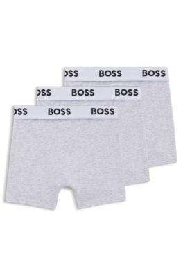 Kids' three-pack of boxer shorts in stretch cotton, Light Grey