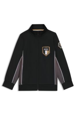 C&aacute;rdigan de algod&oacute;n con cremallera para ni&ntilde;os con insignia de la marca, Negro