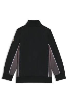 C&aacute;rdigan de algod&oacute;n con cremallera para ni&ntilde;os con insignia de la marca, Negro