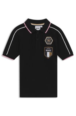 Kids' contrast-stripe polo shirt in cotton piqu&eacute;, Black