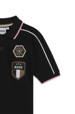 Kids' contrast-stripe polo shirt in cotton piqu&eacute;, Black