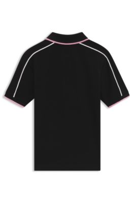 Kids' contrast-stripe polo shirt in cotton piqu&eacute;, Black