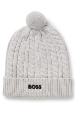 Kids' beanie hat with cable knit, Light Grey