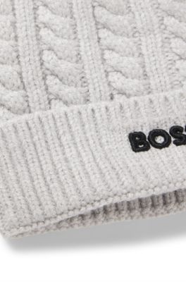 Kids' beanie hat with cable knit, Light Grey
