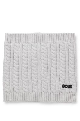 Braga para el cuello para ni&ntilde;os de punto trenzado con logo bordado, Gris claro