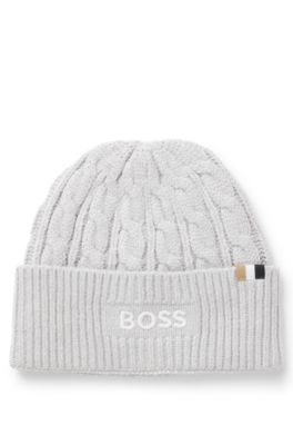 Kids beanie hat with embroidered logo, Light Grey