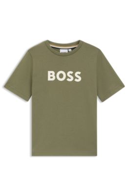 Camiseta para ni&ntilde;os en punto de algod&oacute;n con logo estampado, Verde oscuro