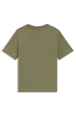 Camiseta para ni&ntilde;os en punto de algod&oacute;n con logo estampado, Verde oscuro