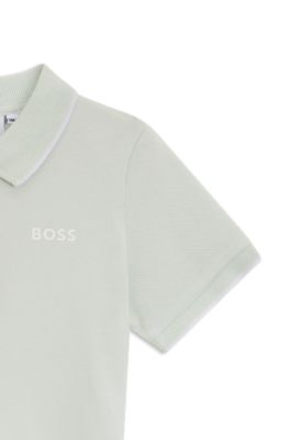 Kids' cotton piqu&eacute; polo shirt with logo print, Light Green