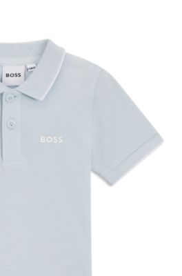 Kids' cotton piqu&eacute; polo shirt with logo print, Light Blue