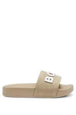 Kids' slides with contrast logo, Beige