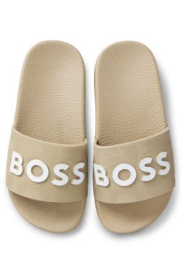 Chanclas para ni&ntilde;os con logo en contraste, Beige
