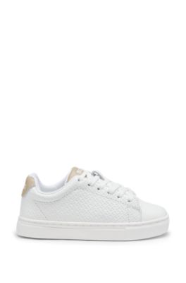 Kids' sneakers in monogram-embossed leather, White