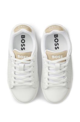 Deportivas para ni&ntilde;os en piel con monogramas grabados, Blanco