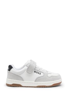 Deportivas para ni&ntilde;os de piel de napa y lona con logo, Blanco