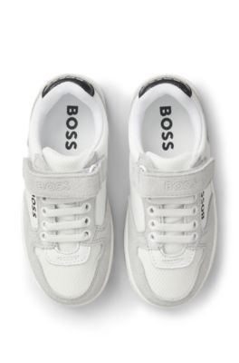 Deportivas para ni&ntilde;os de piel de napa y lona con logo, Blanco