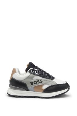 Kids' logo sneakers in leather and canvas, Black