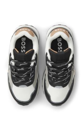 Deportivas para ni&ntilde;os de piel y lona con logo, Negro