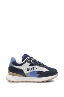 Deportivas para ni&ntilde;os de piel y lona con logo, Azul oscuro