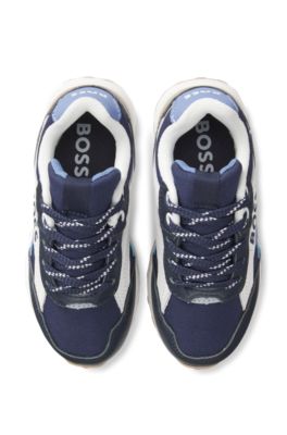 Deportivas para ni&ntilde;os de piel y lona con logo, Azul oscuro