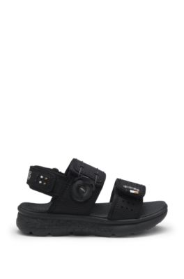 Kids' sandals in faux leather and mesh, Black