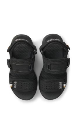 Kids' sandals in faux leather and mesh, Black