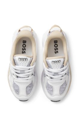 Deportivas para ni&ntilde;os de piel y malla, Blanco