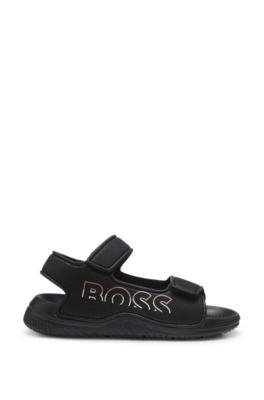 Kids' two-strap sandals with side logo print, Black