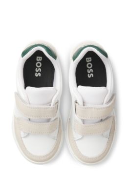 Deportivas para ni&ntilde;os de piel y lona, Blanco