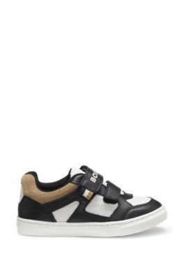 Deportivas para ni&ntilde;os de piel y lona, Negro