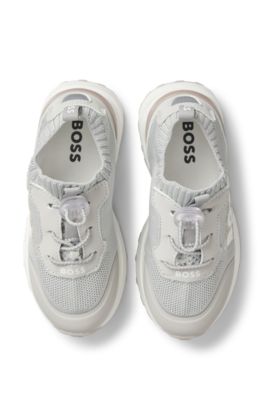 Deportivas para ni&ntilde;os con empeines de punto y logos, Gris claro