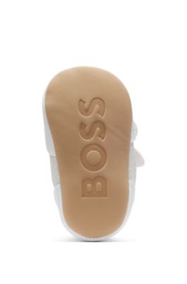 Zapatillas de casa para beb&eacute; en piel y lona, Blanco