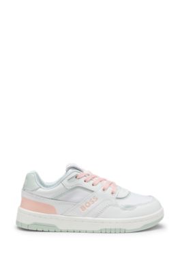 Kids' logo sneakers in leather and canvas, White