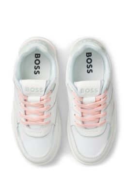 Kids' logo sneakers in leather and canvas, White