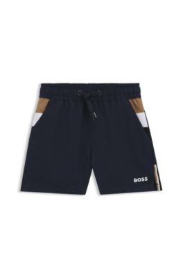 Kids' swim shorts with signature-stripe details, Dark Blue