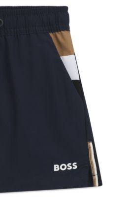 Kids' swim shorts with signature-stripe details, Dark Blue