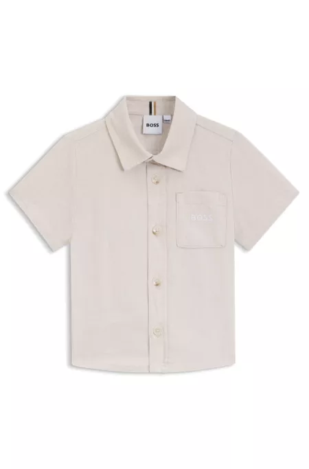 Kids' shirt in linen and cotton with logo detail