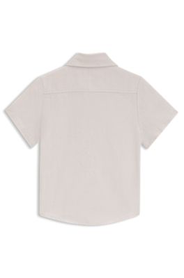 Camisa para ni&ntilde;os en lino y algod&oacute;n con detalle de logo, Blanco