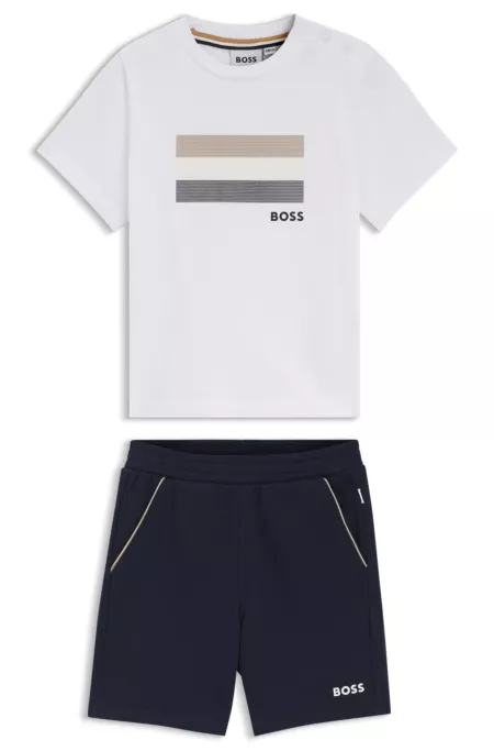 Kids' T-shirt and shorts set with signature-stripe details