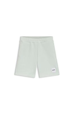 Kids' fleece shorts with logo label, Light Green
