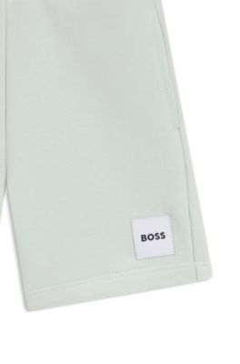 Kids' fleece shorts with logo label, Light Green