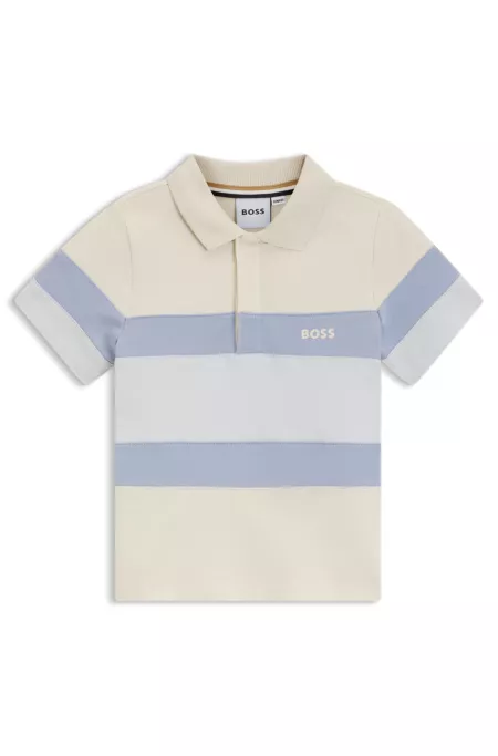 Kids' stretch-cotton polo shirt with color-block stripes