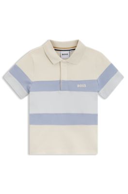 Kids' stretch-cotton polo shirt with color-block stripes, Light Beige