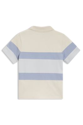 Kids' stretch-cotton polo shirt with color-block stripes, Light Beige