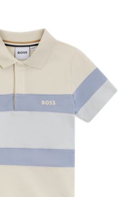 Kids' stretch-cotton polo shirt with color-block stripes, Light Beige