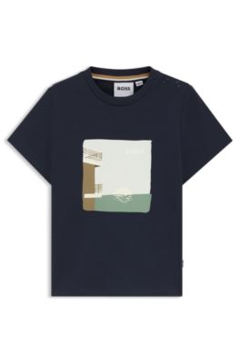 Camiseta para ni&ntilde;os en punto de algod&oacute;n con gr&aacute;fico de logo, Azul oscuro