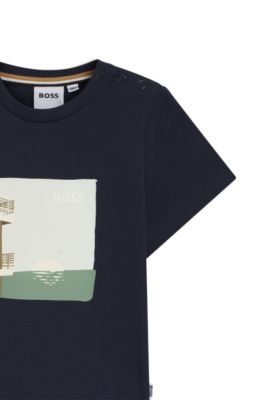 Camiseta para ni&ntilde;os en punto de algod&oacute;n con gr&aacute;fico de logo, Azul oscuro