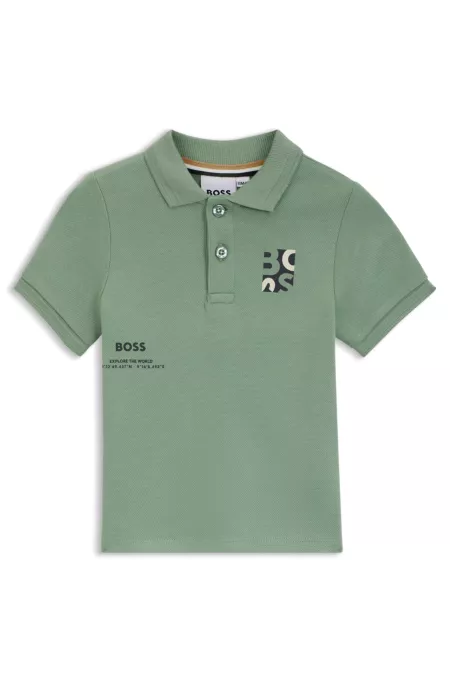 Kids' cotton piqué polo shirt with logo artwork