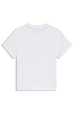 Kids' cotton T-shirt with signature-stripe pocket, White