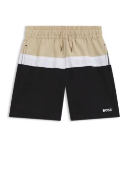 Kids' swim shorts with color-blocking, Black